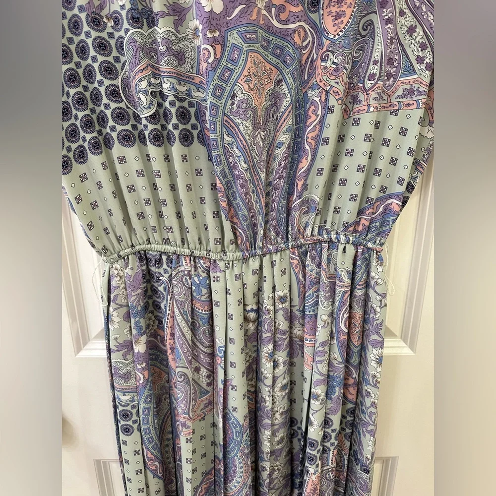 Leslie Fay Patchwork Print Dress Vintage Belted Pleated Skirt Women’s Size 10 - Picture 11 of 12